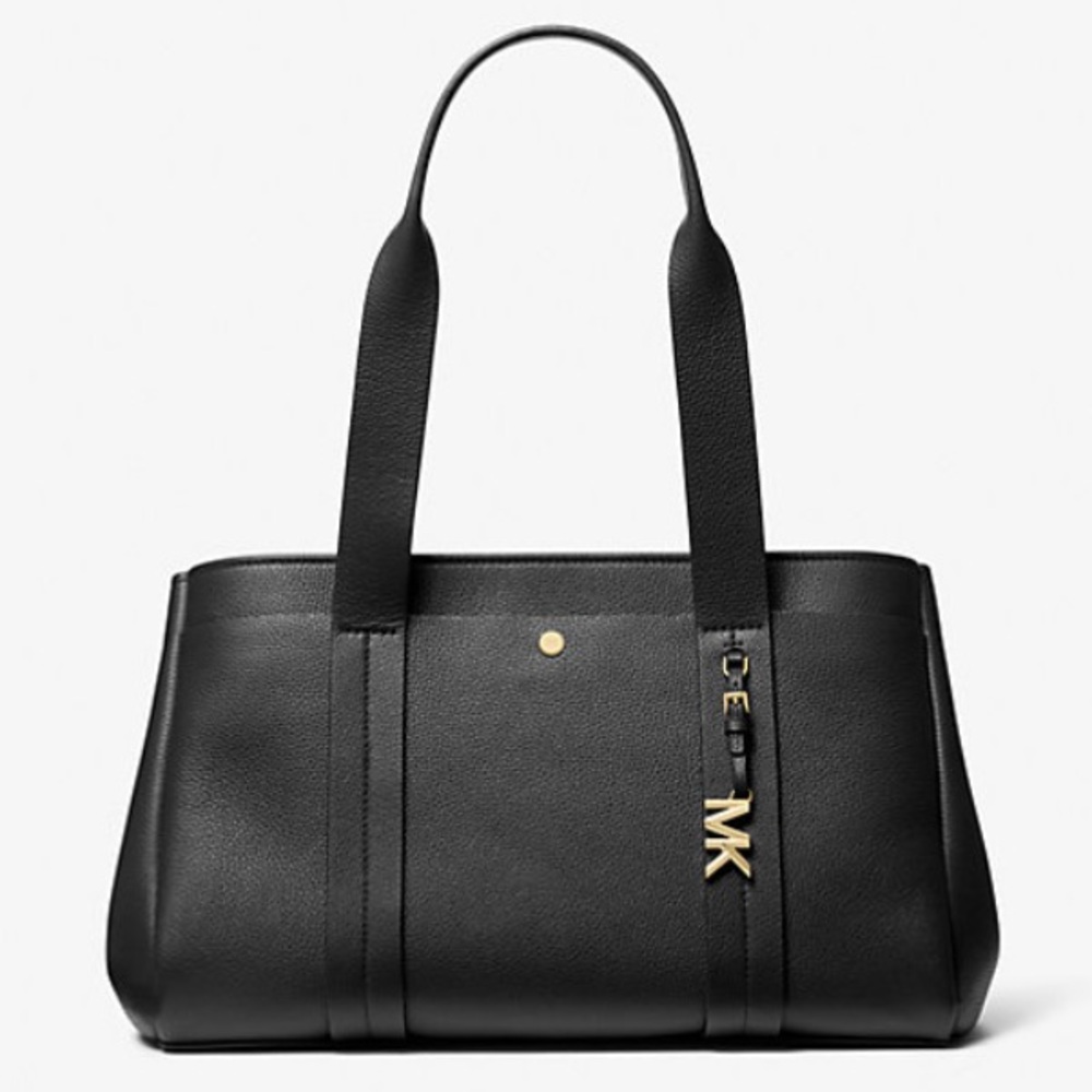 MICHAEL KORS Romee Black Large Pebble Leather Gold-Tone Hardware Tote Bag NWT